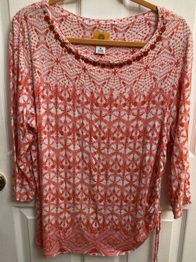 Ruby Rd. Coral and White Patterned Scoop Neck Tunic